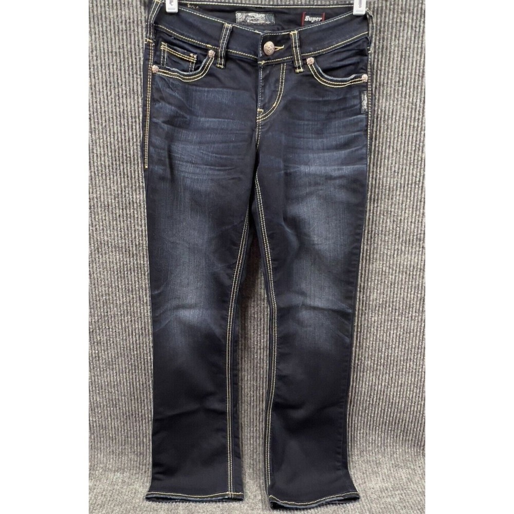 Silver Jeans Women Pant 27x31(28x30) Suki Mid Slim Boot Super Stretch Dark Wash - Picture 4 of 16